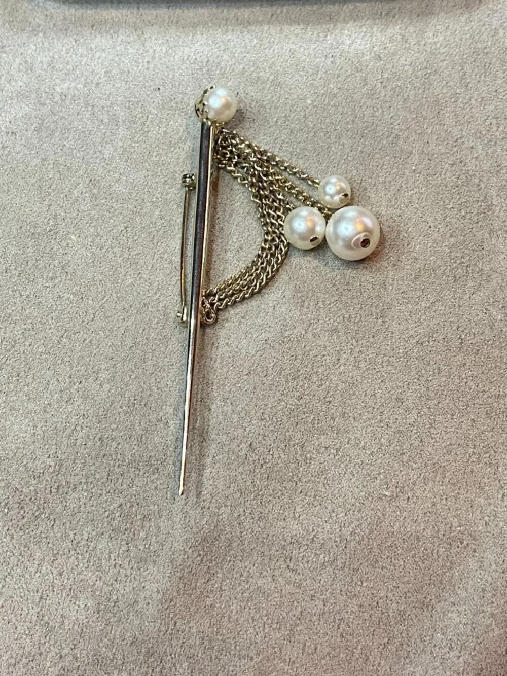 Vintage Gold-Tone Scepter Stick Pin Brooch with Draping Multi-Strand Cable Chain